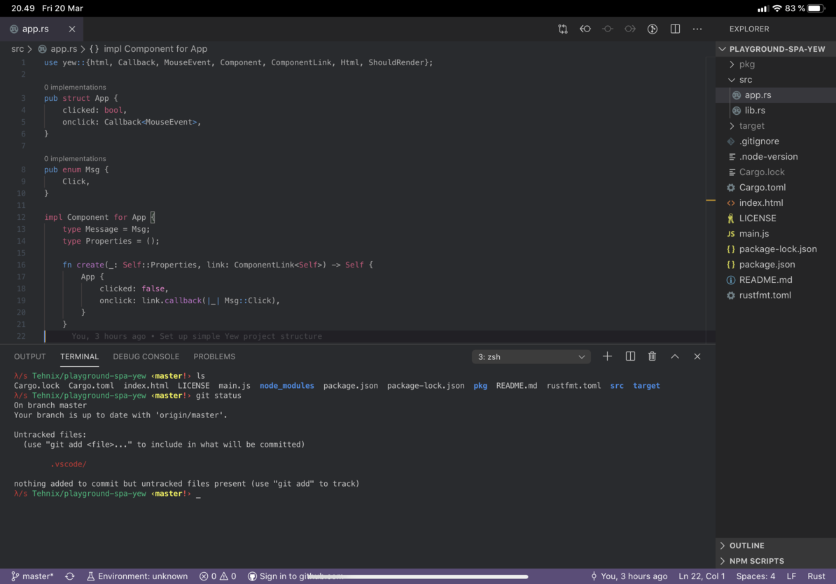 Code file in Visual Studio Code on iPad